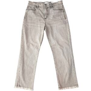 Loft Light Gray Wash Distressed Raw Hem Straight Cropped High Rise Jeans 28/6